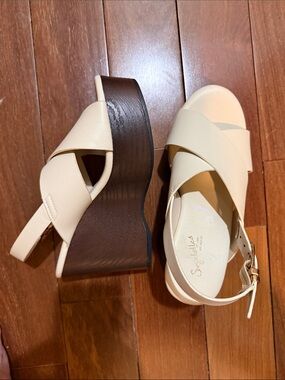 Seychelles Cream Crisscross Slingback Wedges